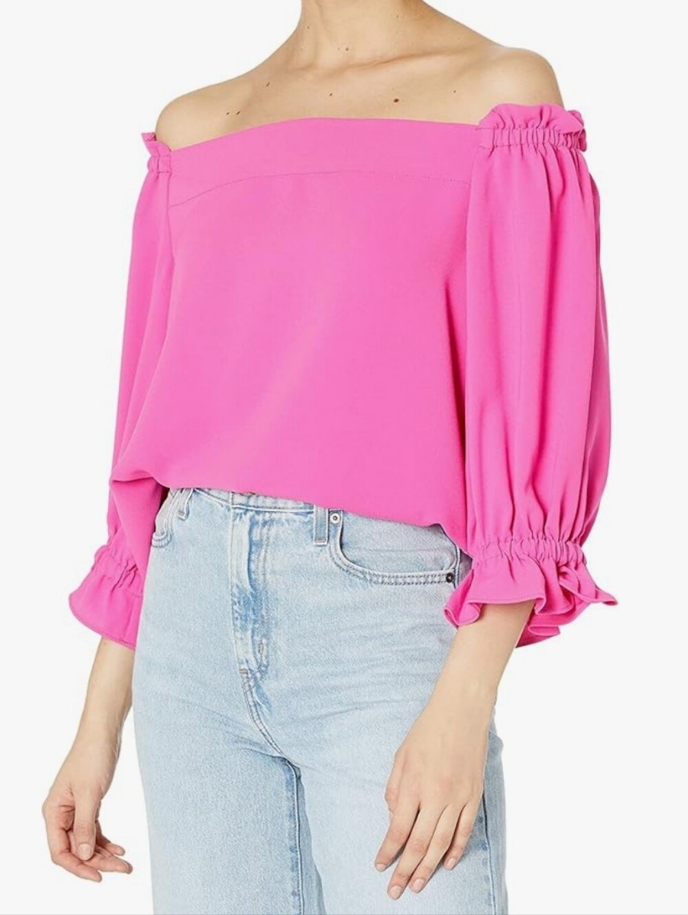Trina Turk Equinox Loose Fit Crepe Off The Shoulder Bublegum Pink Size Small